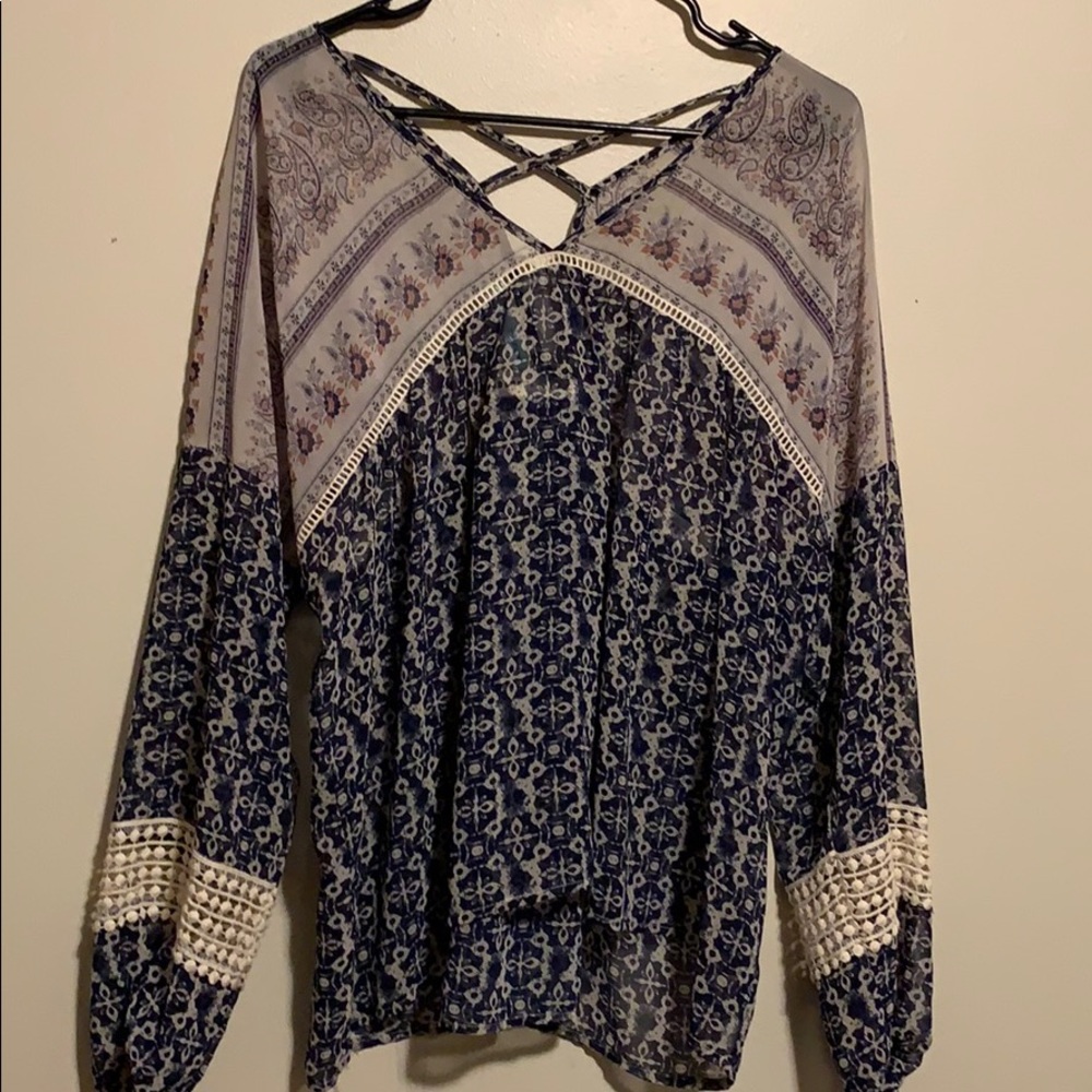 Blue floral sheer shirt